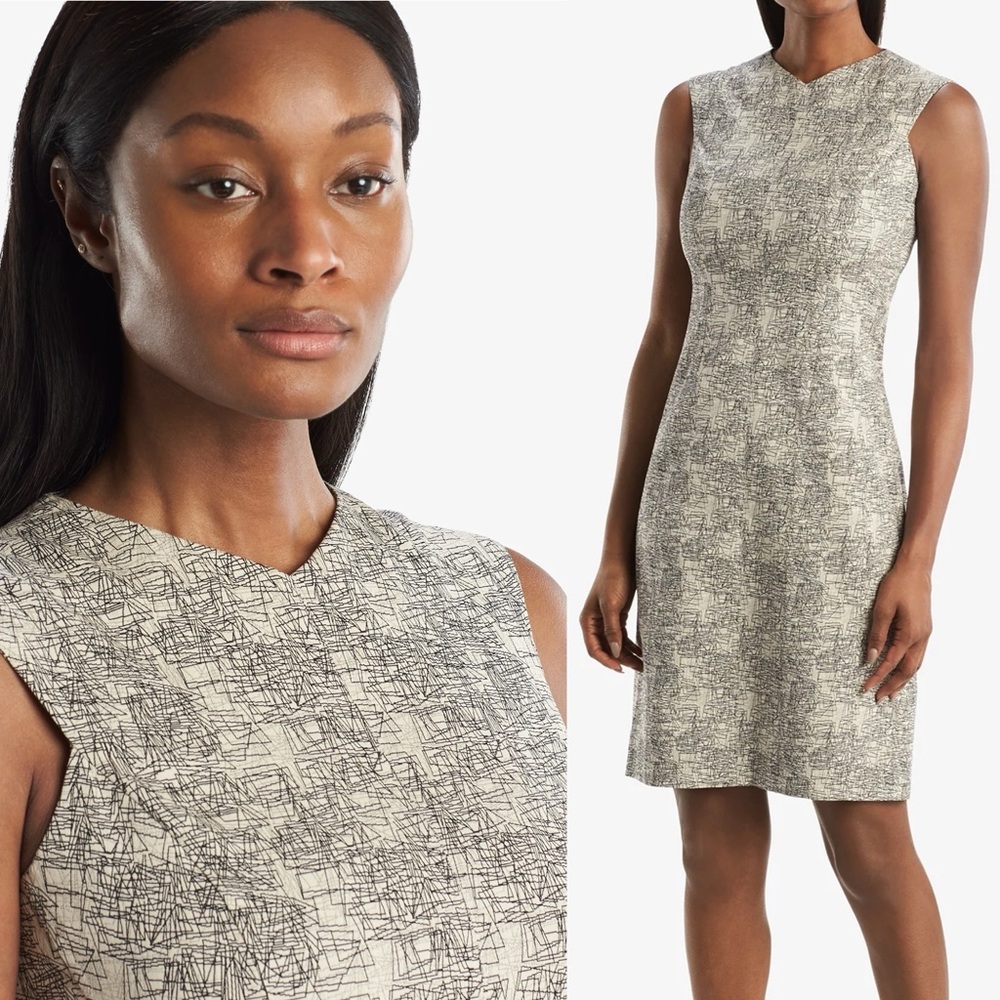 MM Lafleur Maggie Sheath Dress Scribble Jacquard White Black Knee Length Size 12